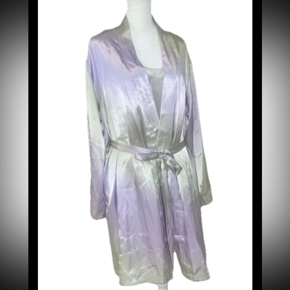 HALSTON Vintage Rainbow Sz Medium 2-Piece Slip Nightie and Robe - Picture 1 of 12